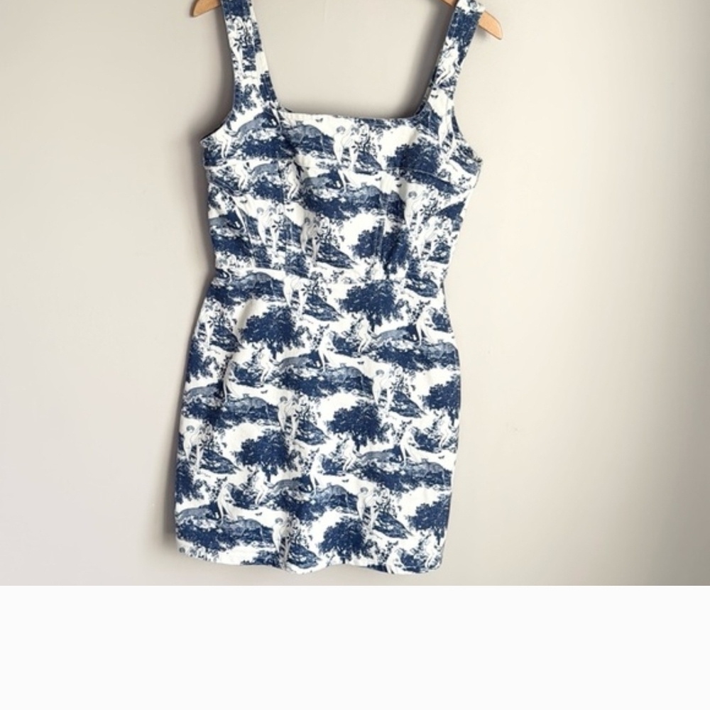 Reformation Jeans Blue Toile Square-Neck Mini Dress - Picture 5 of 7